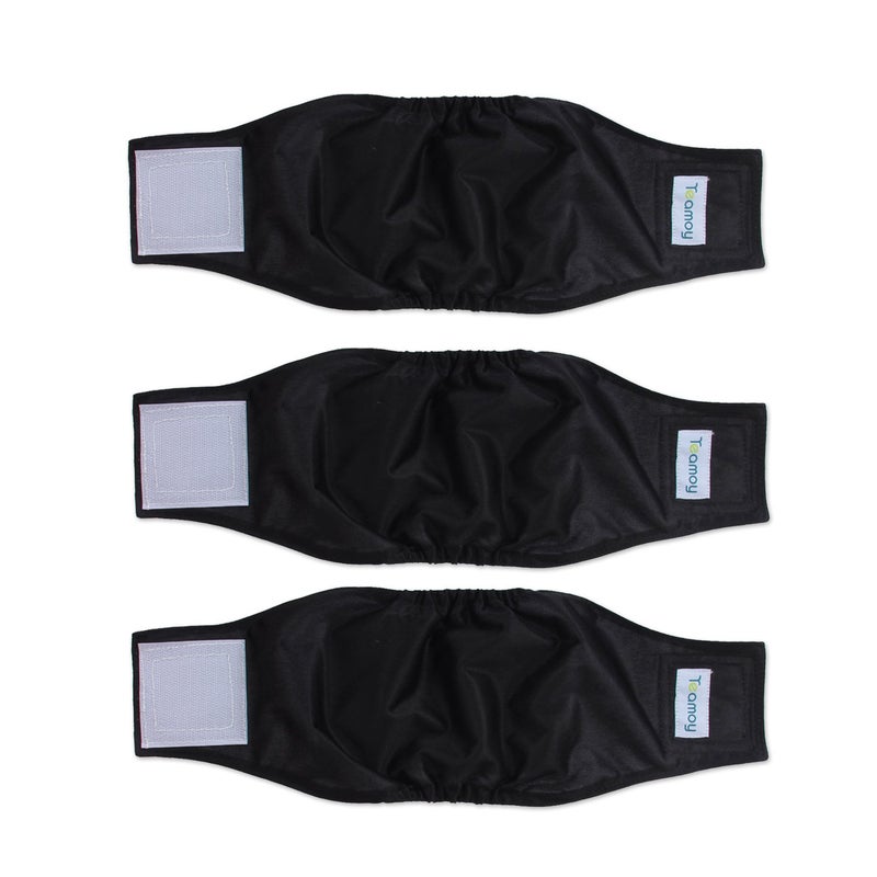 Teamoy 3 Pack Male Dog Diaper Wrap, Washable Puppy Belly Bands, Super-Absorbent and Comfortable(S,10"-13" Waist, Black) - Image 1